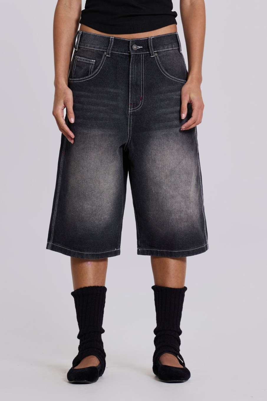 Jaded London Washed Black Jumbo Jorts | Jorts