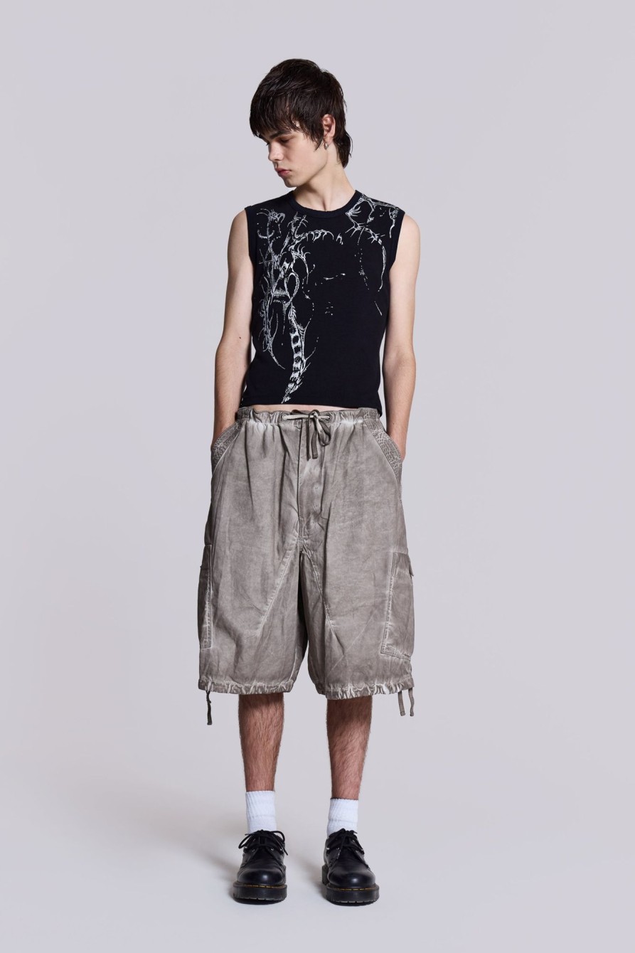 Jaded London Stone Oil Wash Parachute Shorts | Shorts & Jorts