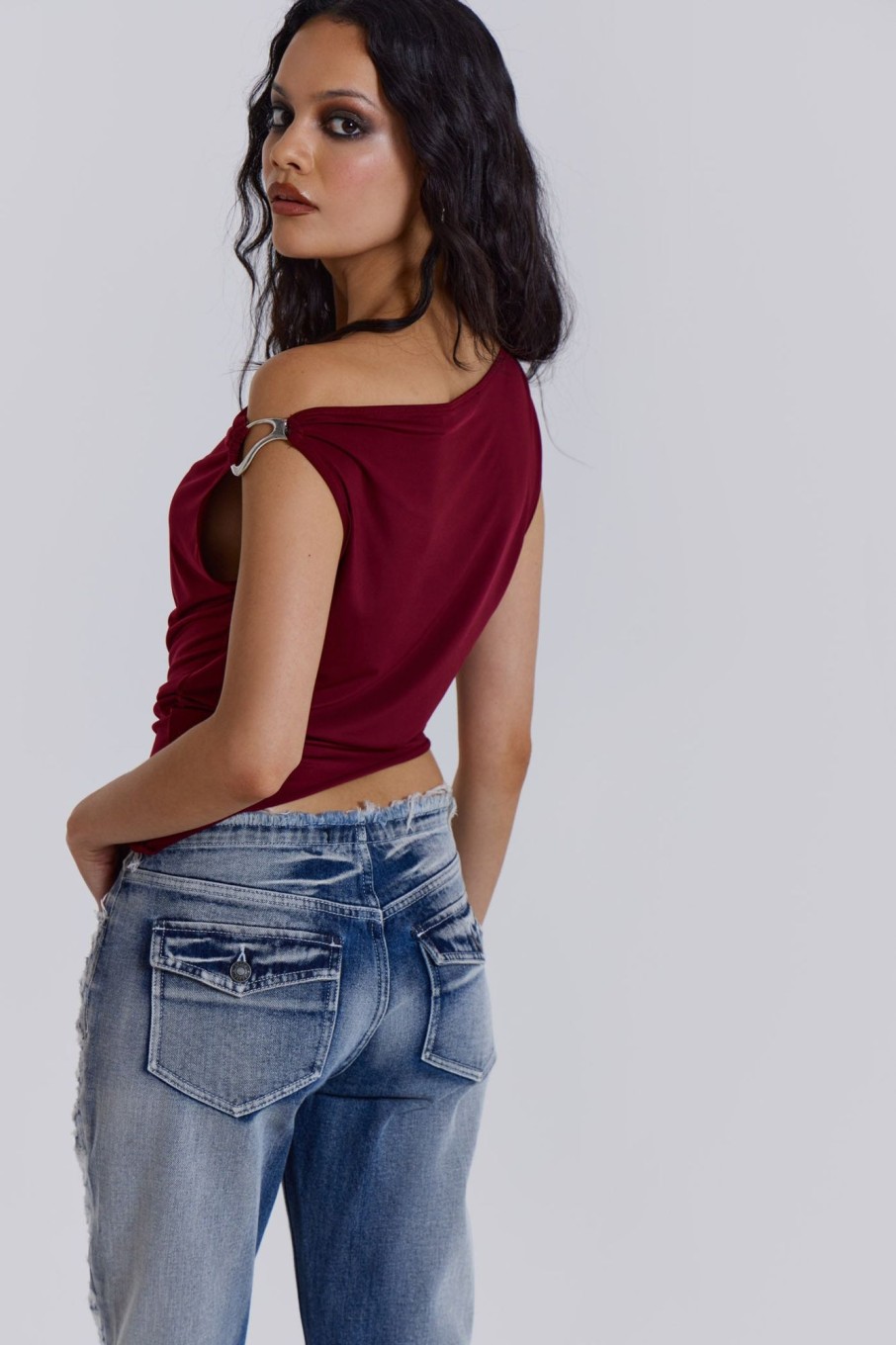 Jaded London Dare To Drape Top In Red Wine | Crop Tops