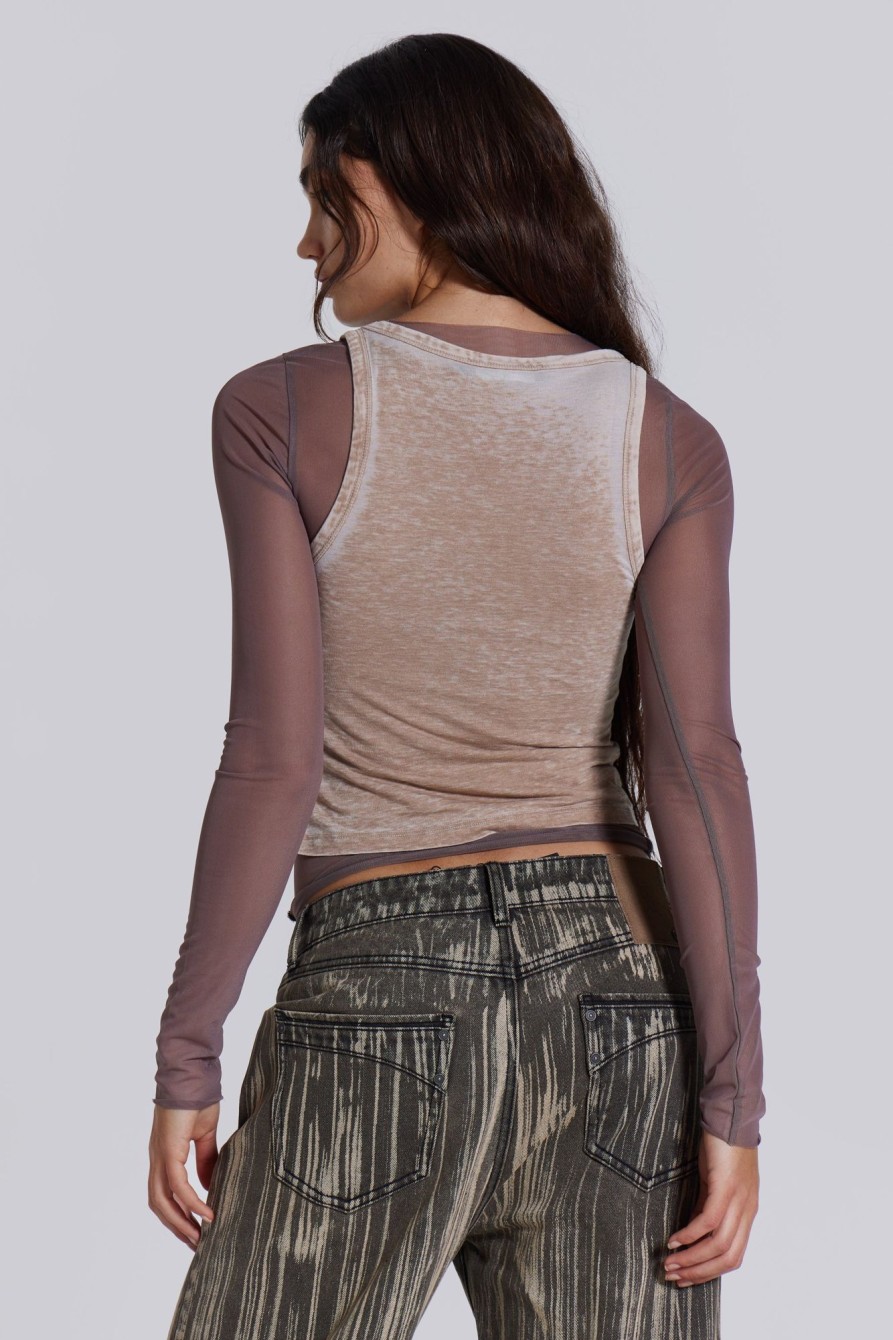 Jaded London Lia Top In Taupe | Long Sleeve Tops