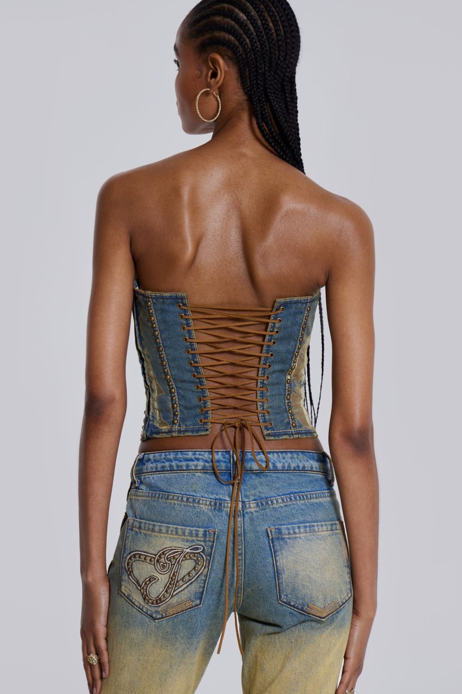 Jaded London Vega Denim Corset Top | Bandeau Tops