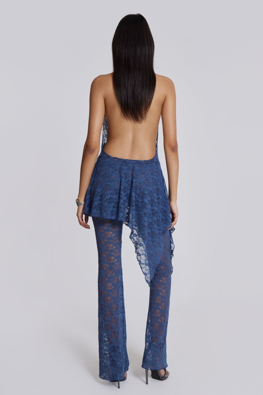 Jaded London Blue Riva Lace Co-Ord Set | Trousers & Pants