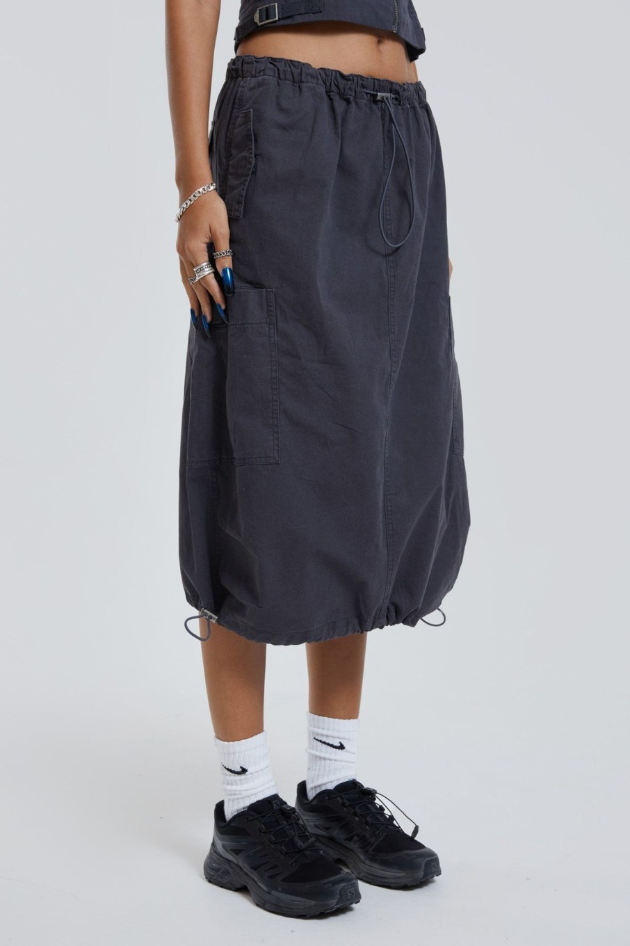 Jaded London Vintage Grey Midi Cargo Skirt | Parachute Pants