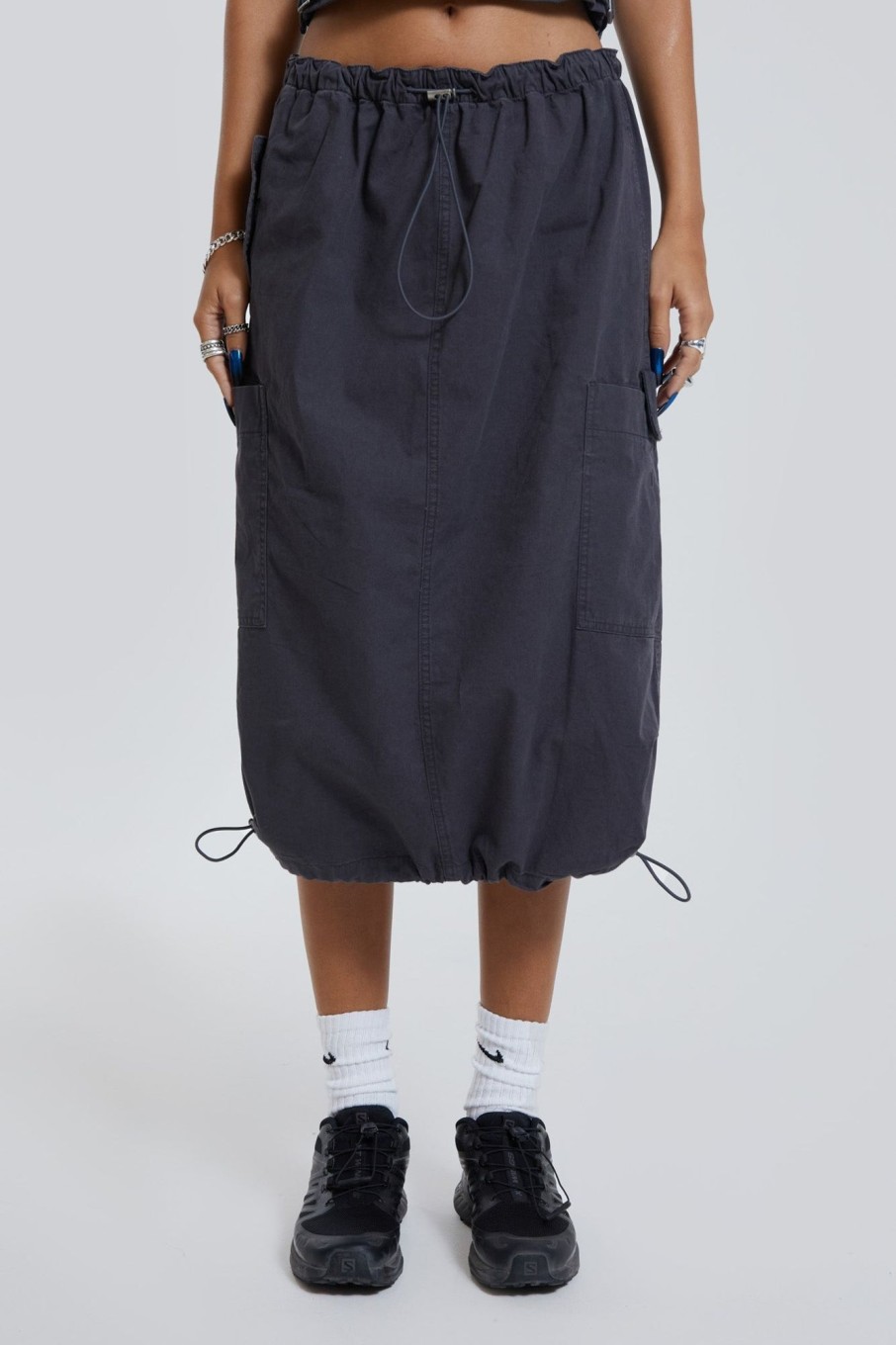 Jaded London Vintage Grey Midi Cargo Skirt | Parachute Pants