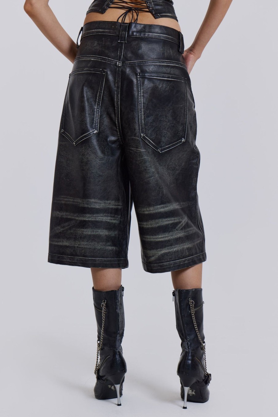 Jaded London Ash Faux Leather Colossus Shorts | Colossus Jeans