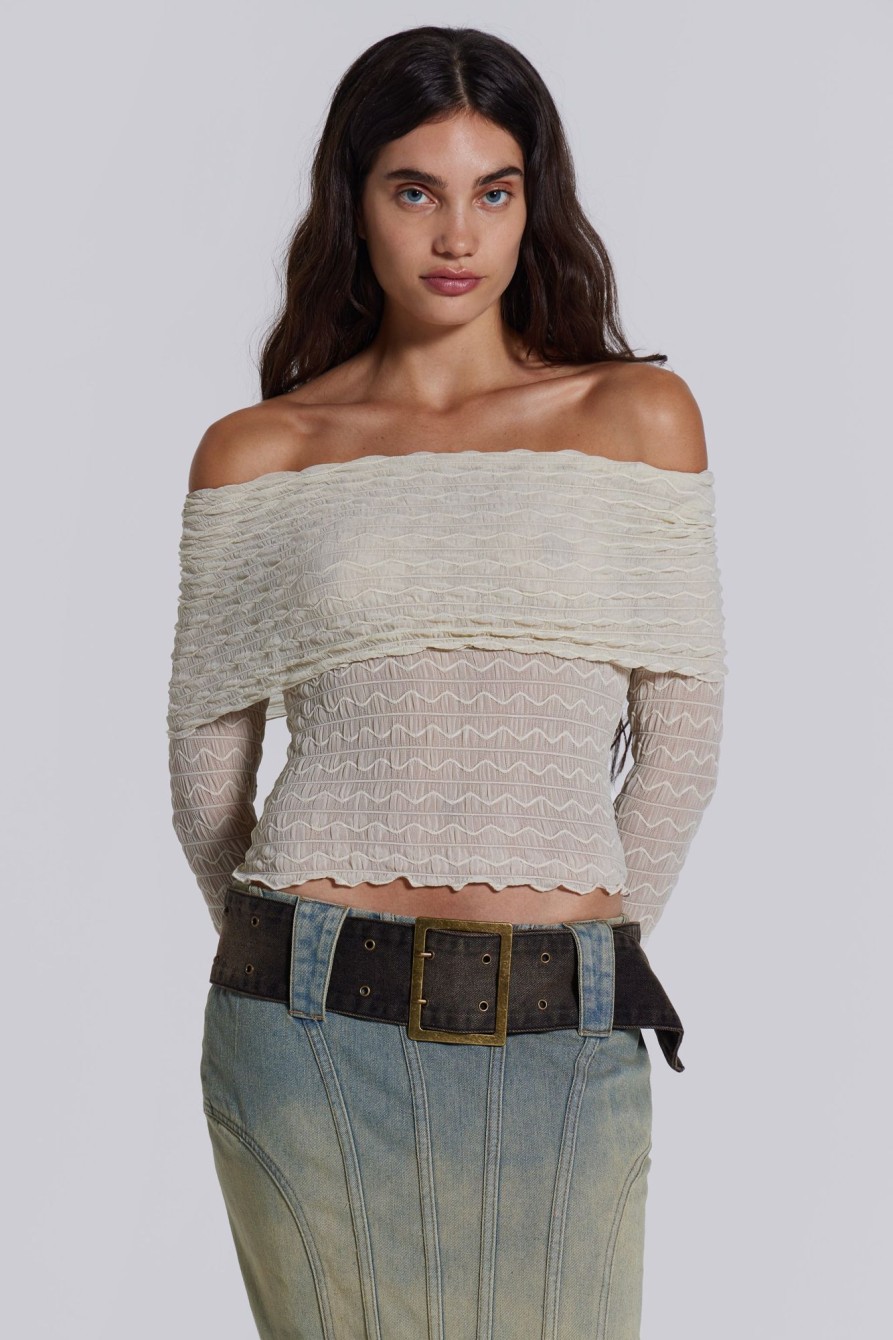 Jaded London Nyra Long Sleeve Bardot Top | Bandeau Tops