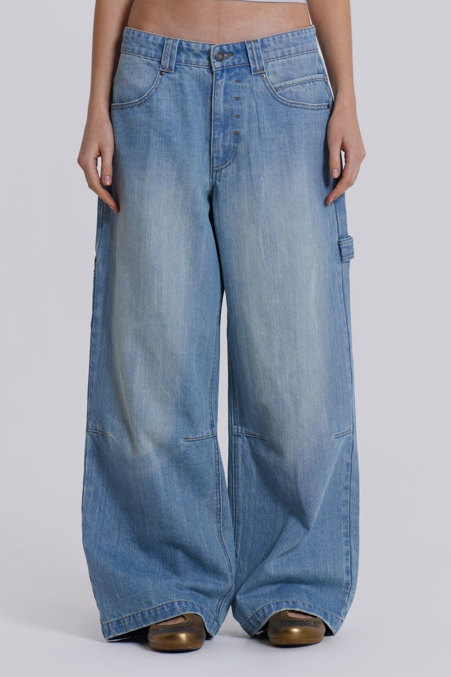 Jaded London Light Wash Colossus Carpenter Jeans | Baggy Jeans