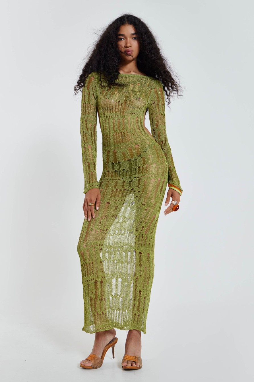 Jaded London Moss Green Metallic Umbra Maxi Dress | Beach Cover Ups