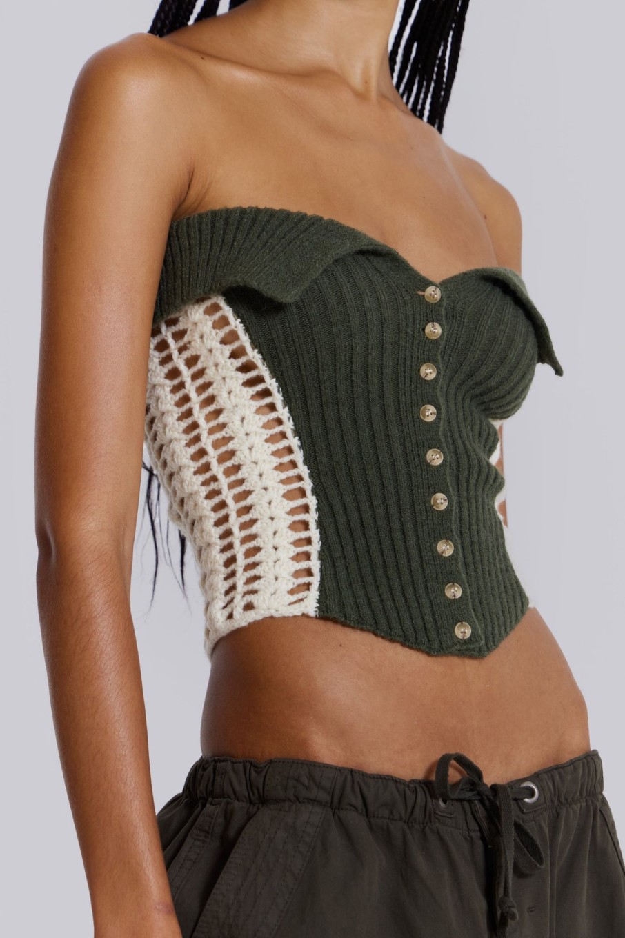 Jaded London Akio Knitted Corset Top | Crop Tops