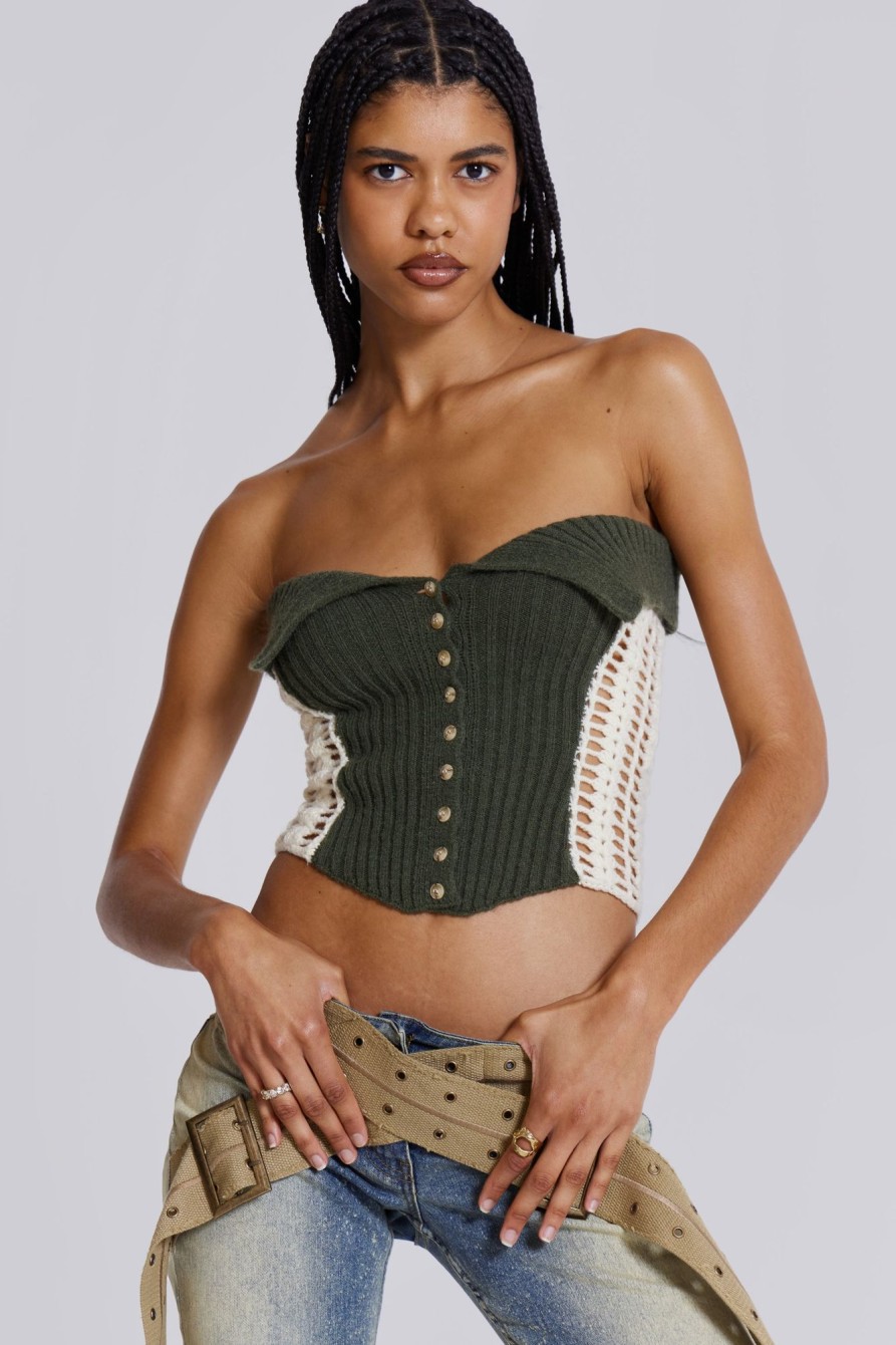 Jaded London Akio Knitted Corset Top | Crop Tops