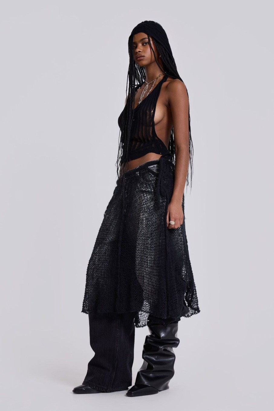 Jaded London Nero Knit Skirt | Midi Skirts