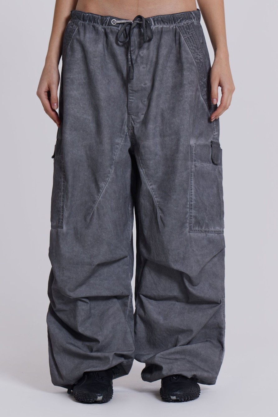 Jaded London Black Oil Wash Parachute Pants | Cargo Pants