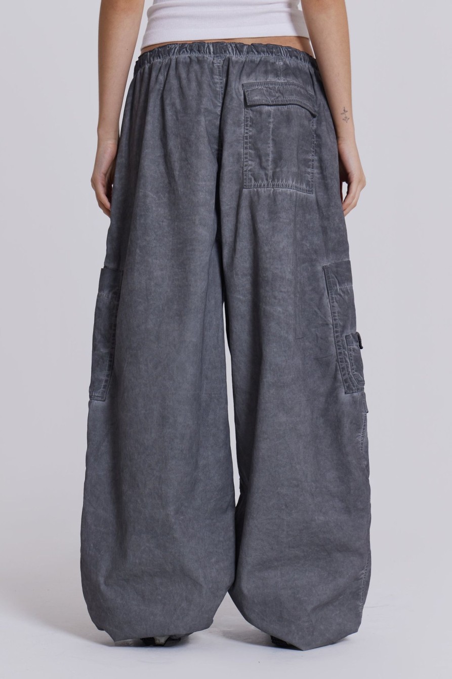 Jaded London Black Oil Wash Parachute Pants | Cargo Pants