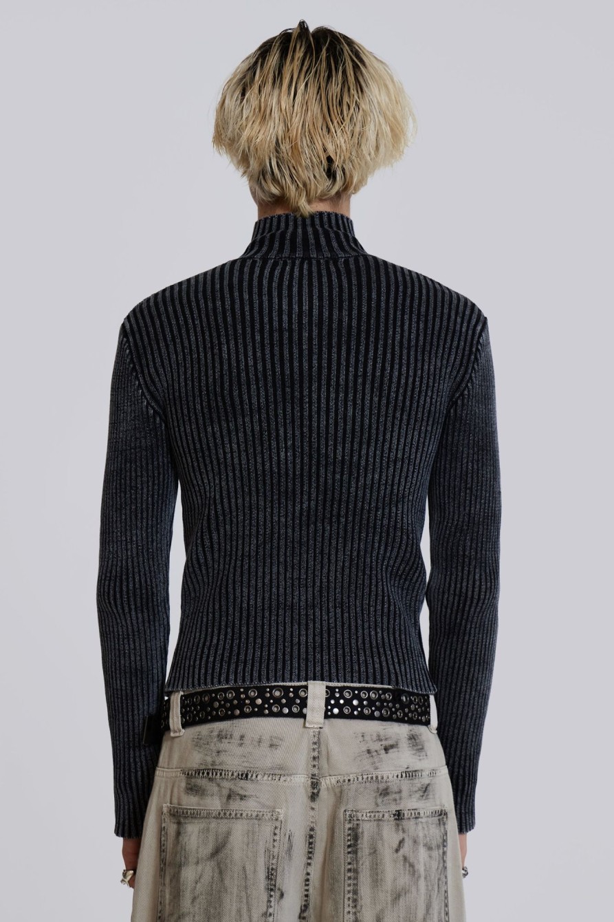 Jaded London Black Lucid Knit Track Top | Knitwear