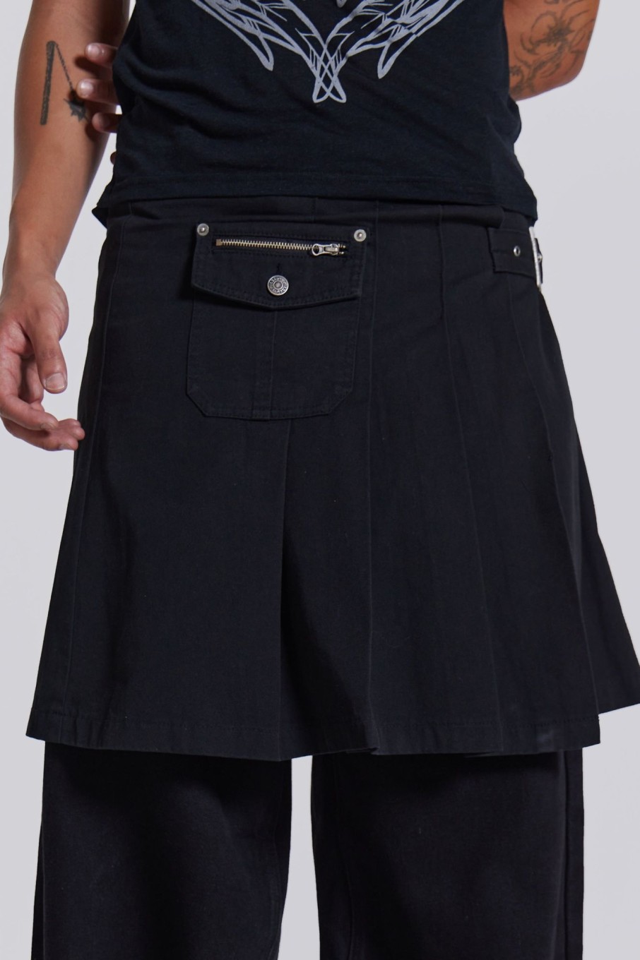 Jaded London Black Anarcho Kilt | Tailoring