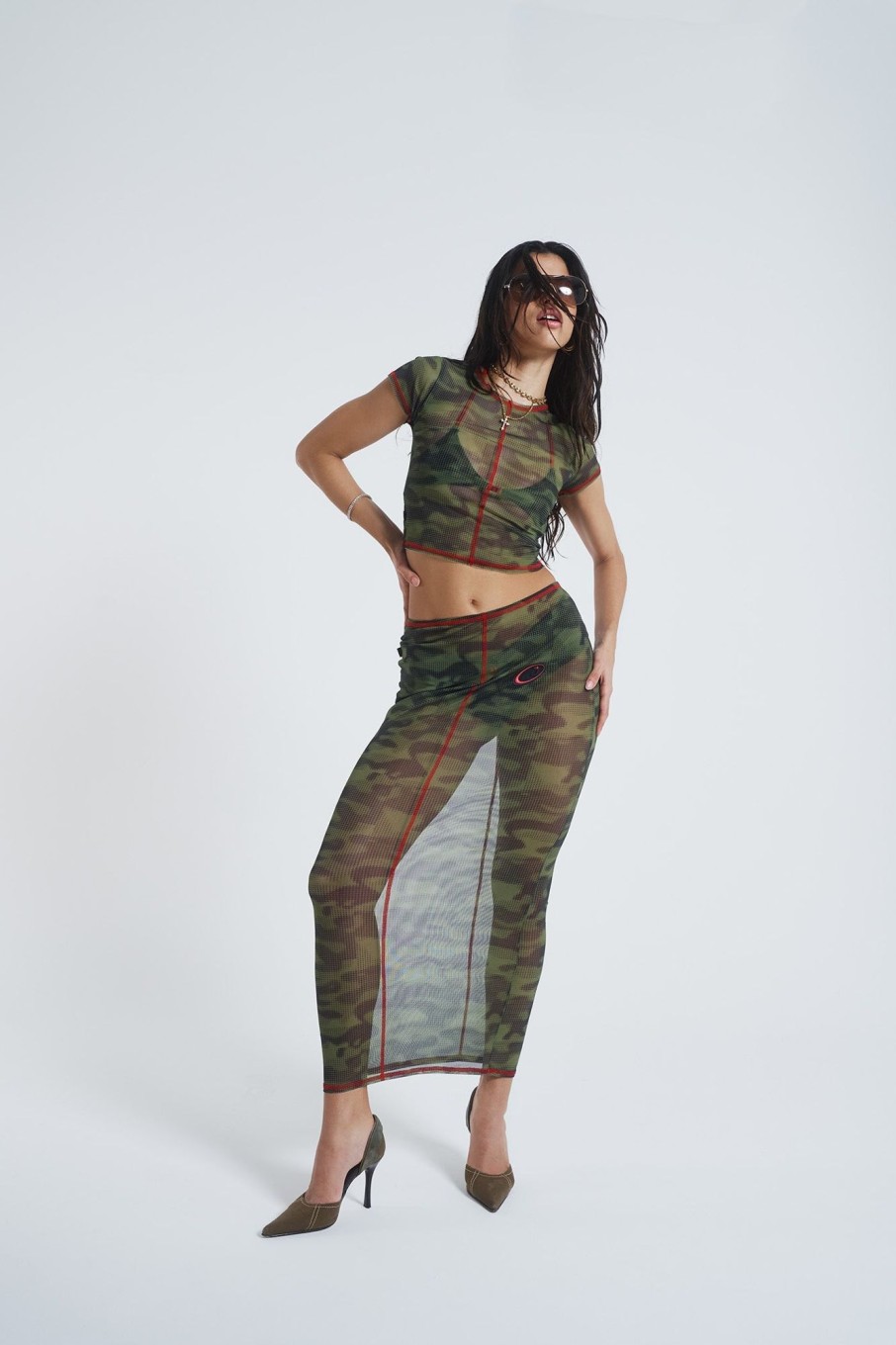 Jaded London Astro Camo Mesh Baby Tee | Beach Co-Ords