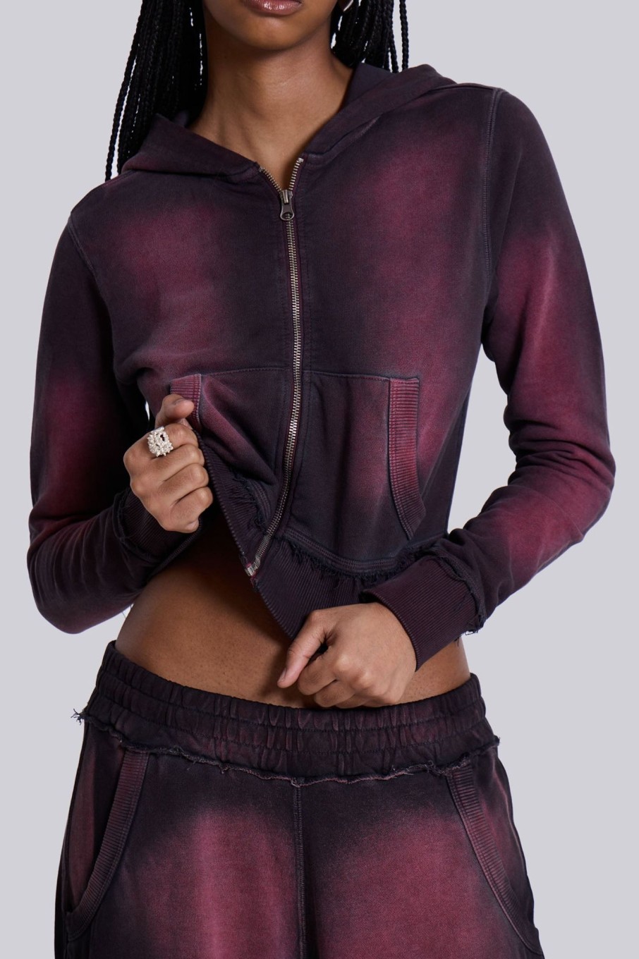 Jaded London Deep Red Fade Mini Monster Hoodie | Loungewear