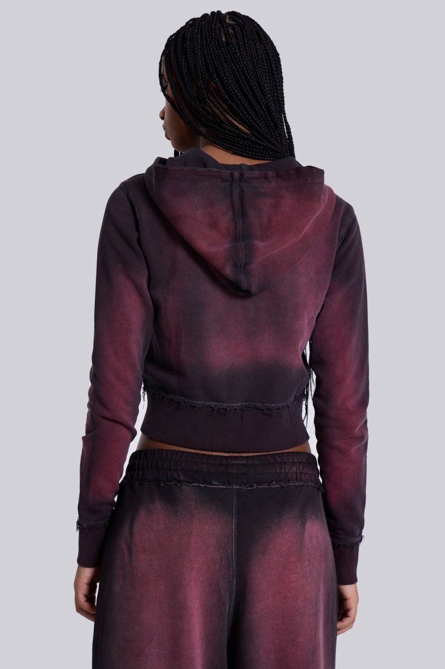 Jaded London Deep Red Fade Mini Monster Hoodie | Loungewear