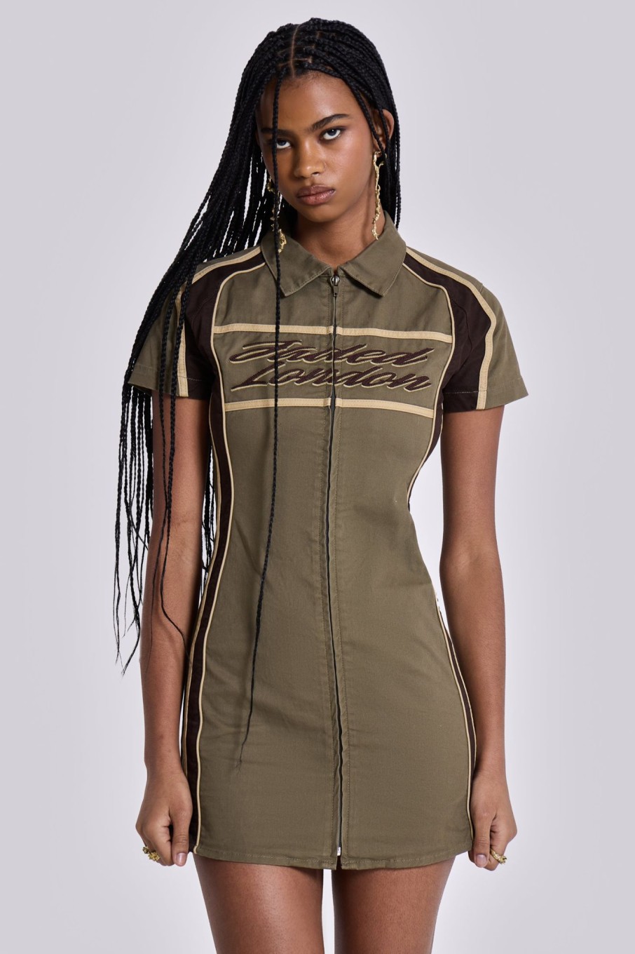 Jaded London Racer Dress In Khaki | Mini Dresses