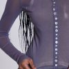 Jaded London Fiala Pearl Button Mesh Top | Long Sleeve Tops