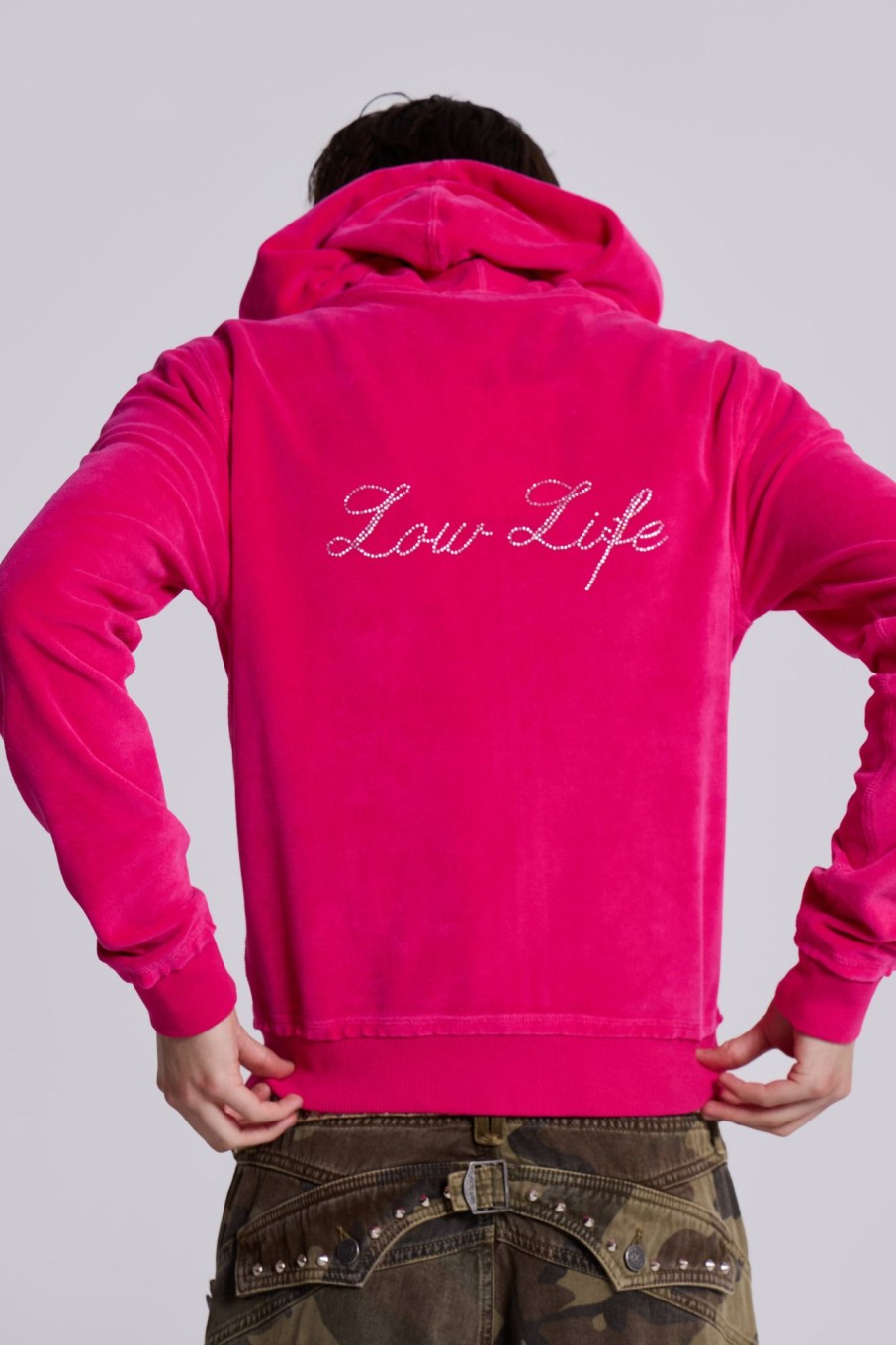 Jaded London Low Life Hot Pink Velour Hoodie | Loungewear