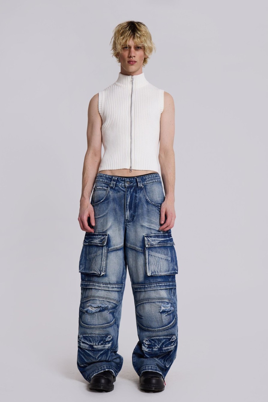 Jaded London Light Wash Apex Denim Cargos | Jeans