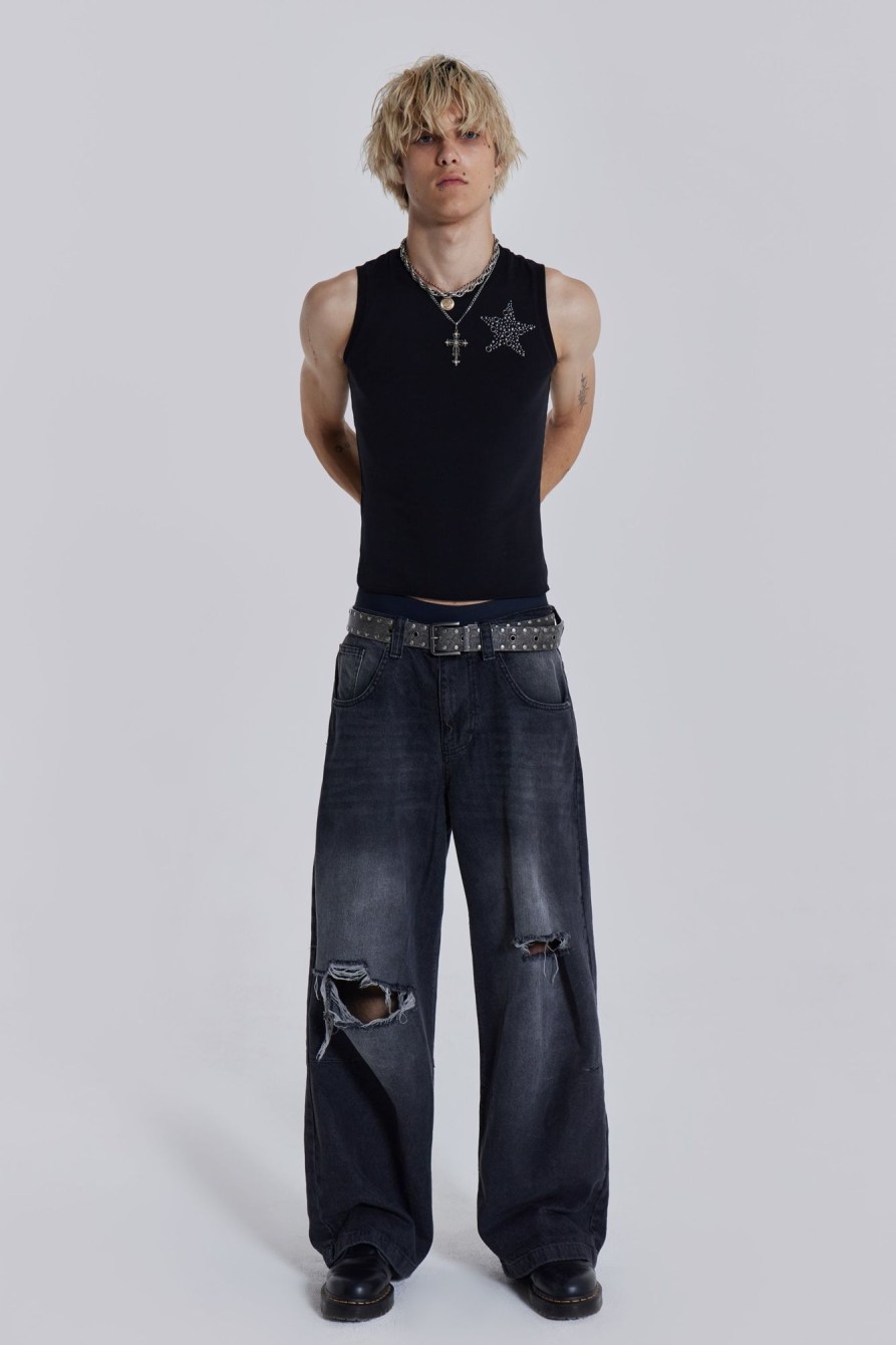 Jaded London Washed Black Busted Colossus Baggy Jeans | Colossus Jeans