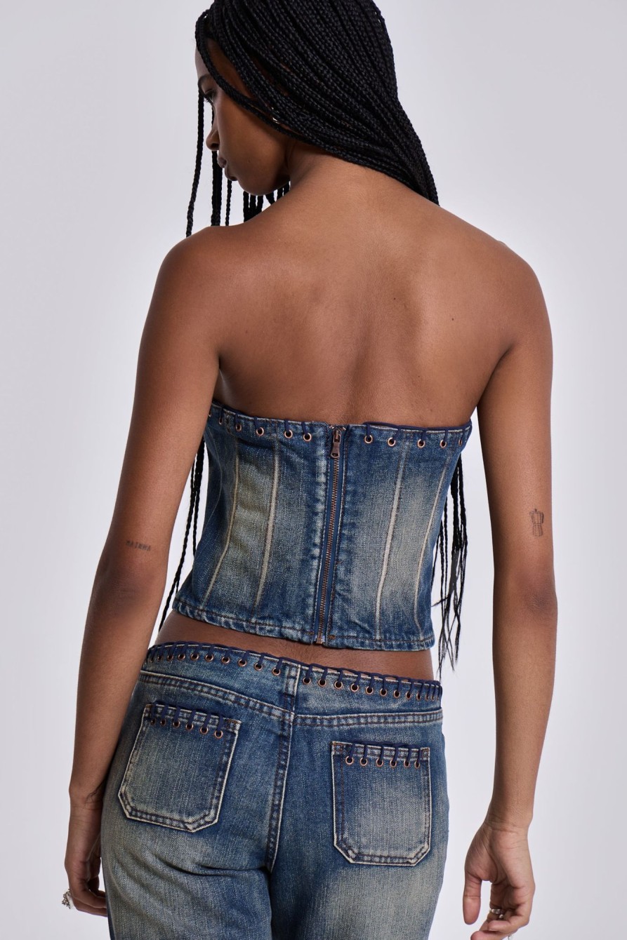 Jaded London Elia Denim Corset Top | Crop Tops