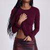 Jaded London Wine Wings Mesh Top | Long Sleeve Tops