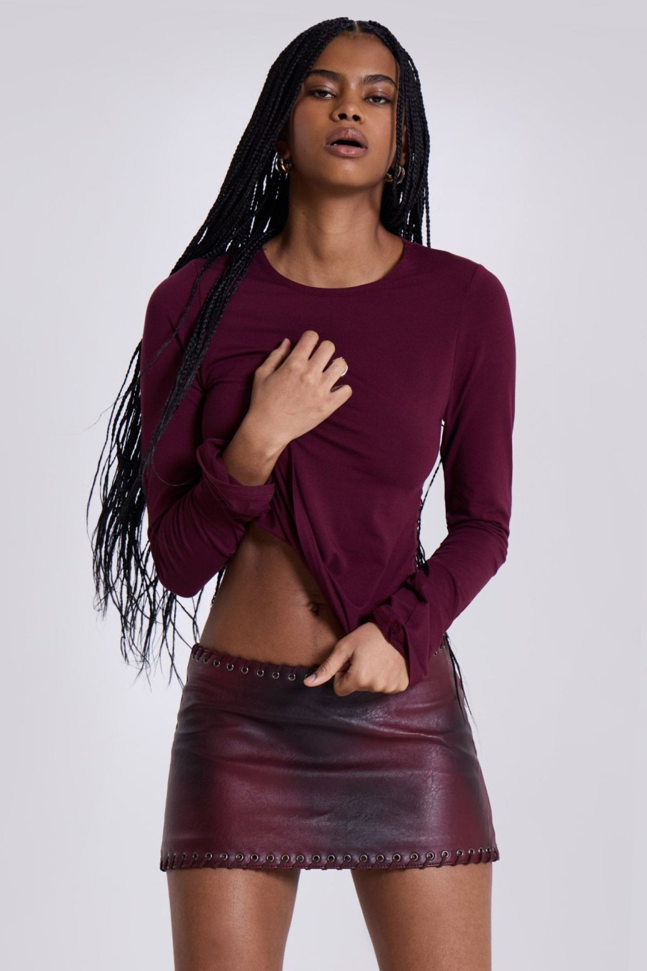 Jaded London Wine Wings Mesh Top | Long Sleeve Tops