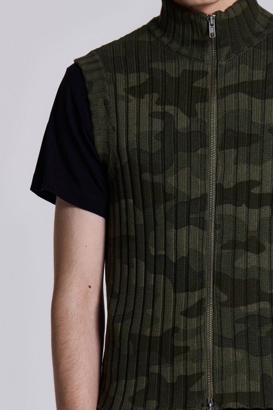 Jaded London Camo Polar Knit Vest | All T-Shirts & Vests