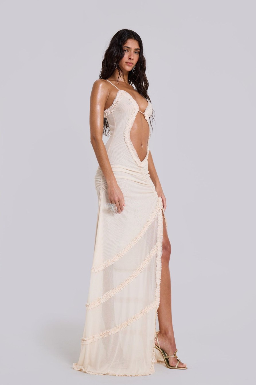 Jaded London Fatale Maxi Dress In Vanilla | Maxi Dresses