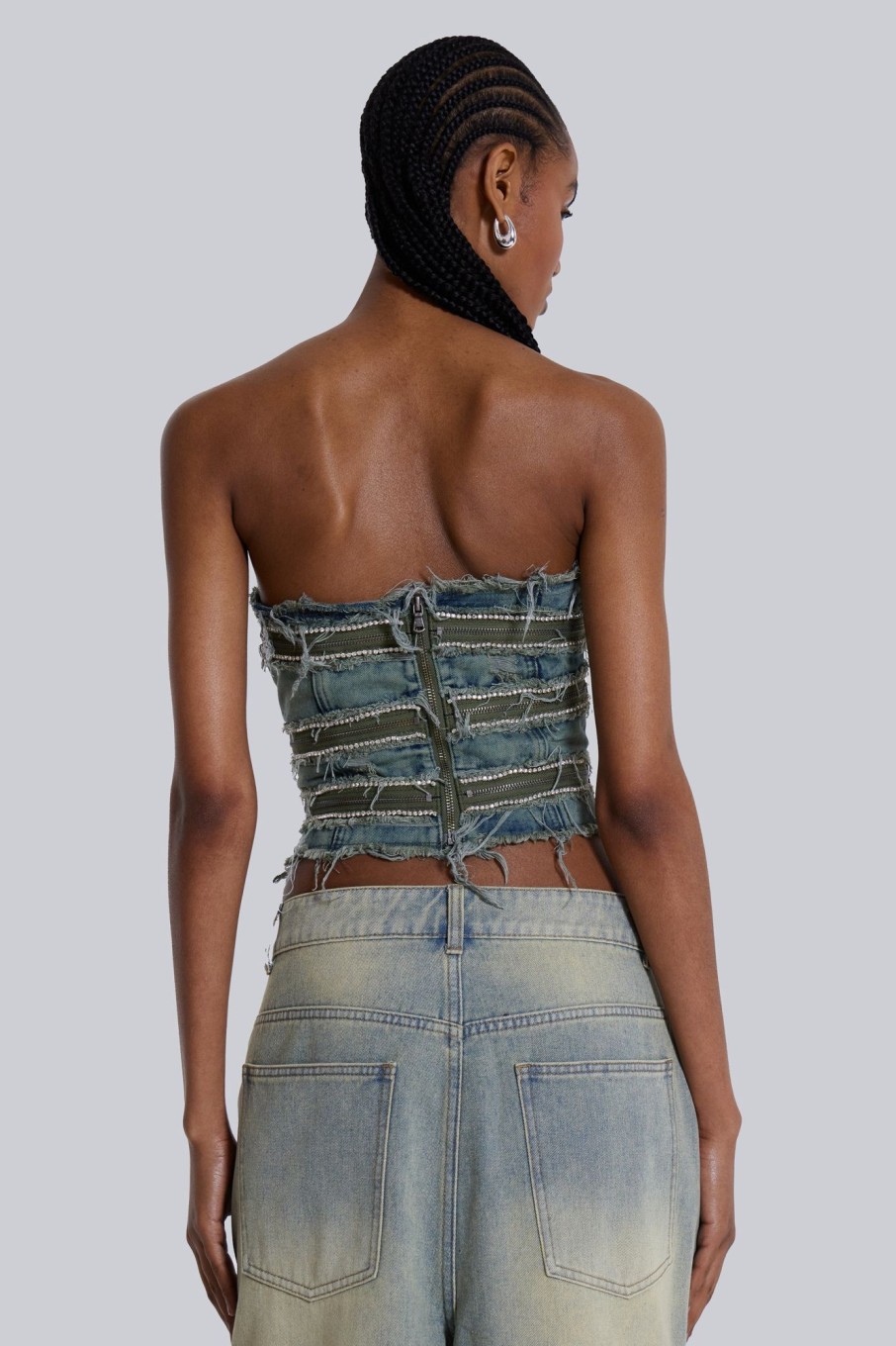 Jaded London Sub-Rosa Denim Corset Top | Bandeau Tops