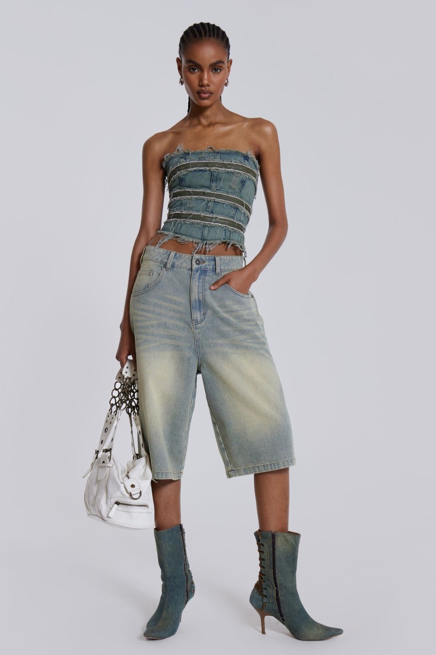 Jaded London Sub-Rosa Denim Corset Top | Bandeau Tops