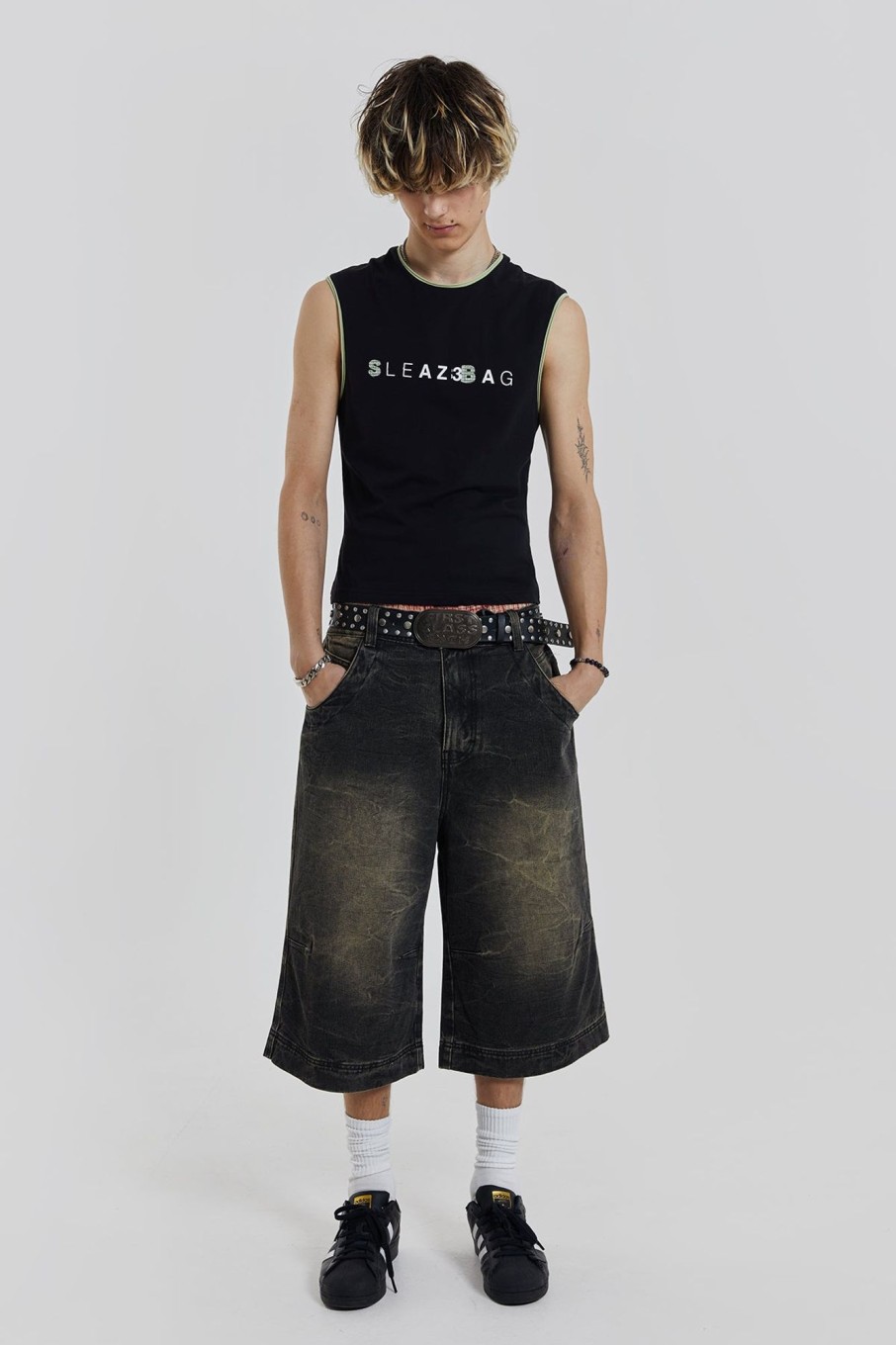 Jaded London Axle Black Crease Wash Denim Jorts | Shorts & Jorts