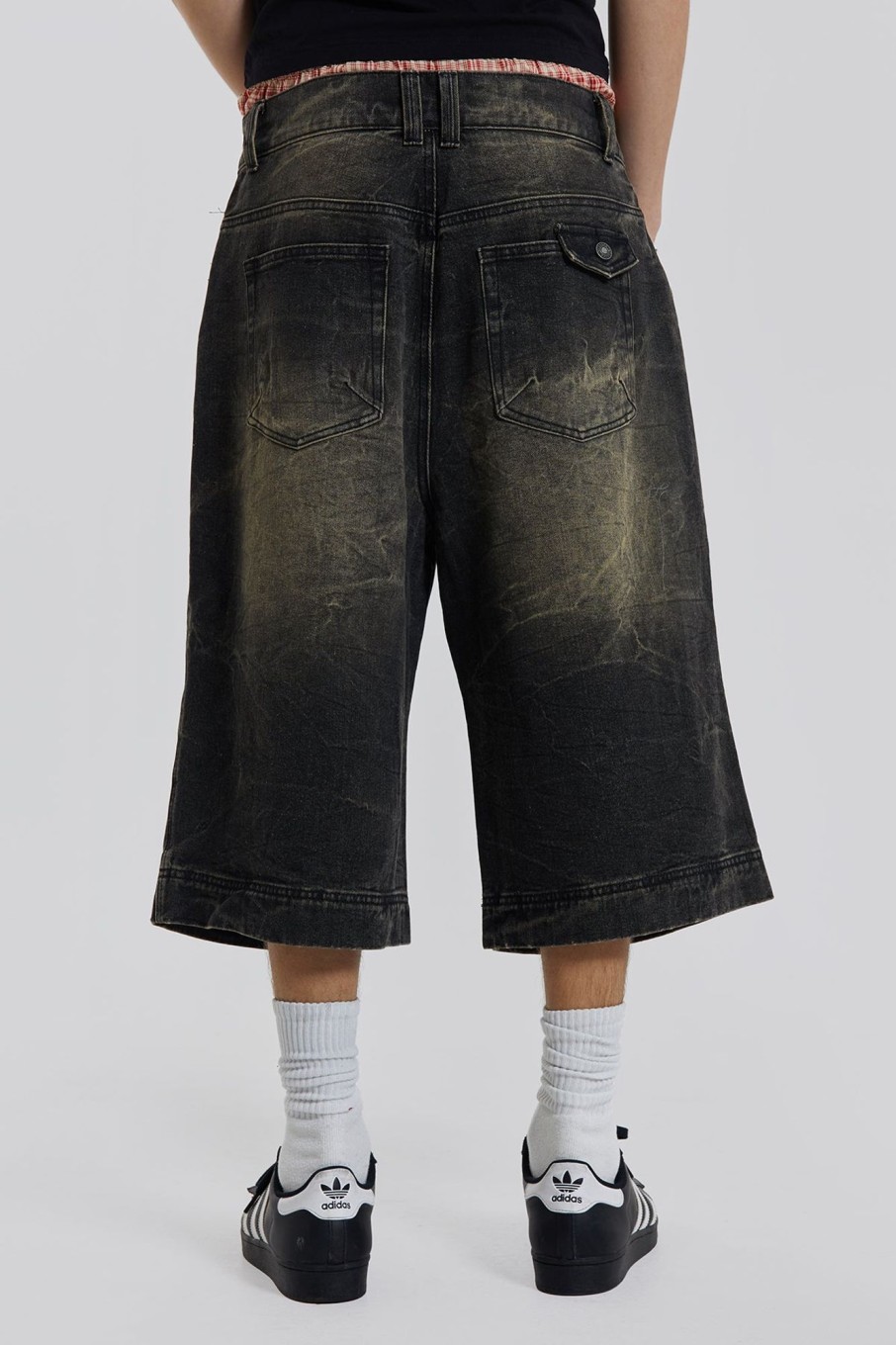 Jaded London Axle Black Crease Wash Denim Jorts | Shorts & Jorts