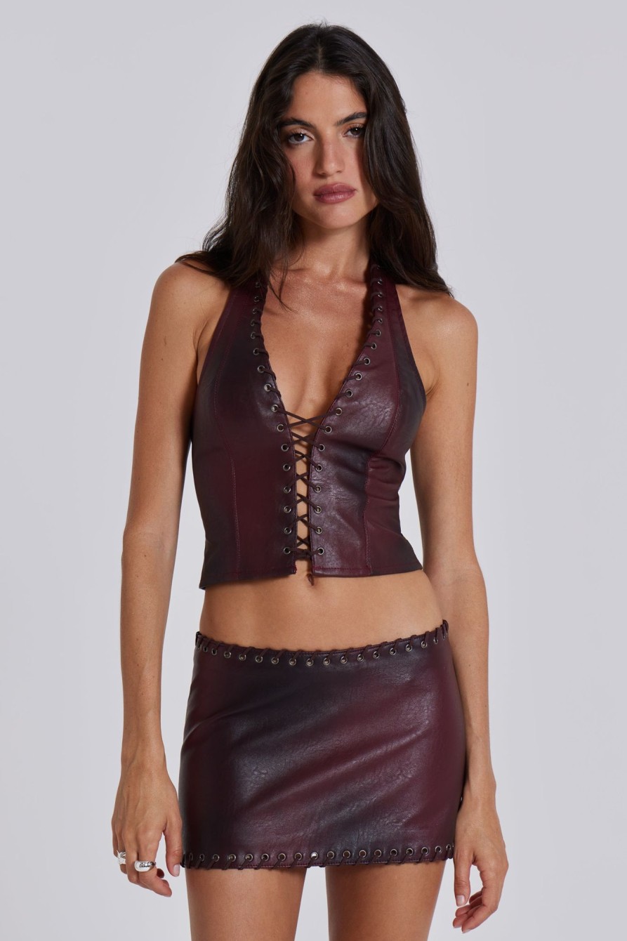 Jaded London Lynx Faux Leather Corset Top | Crop Tops