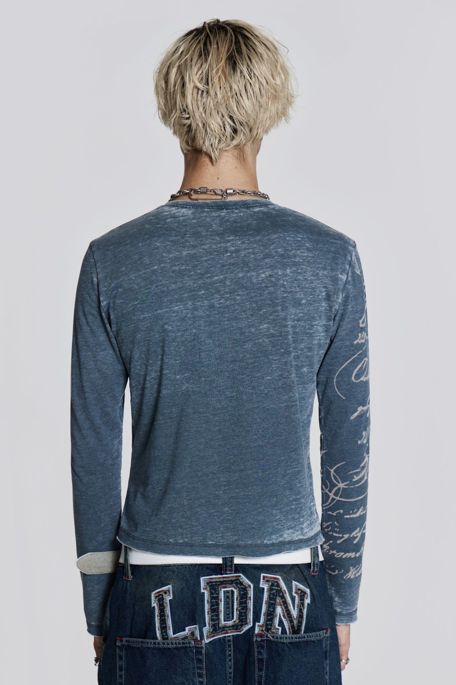 Jaded London Burnout Handwritten Long Sleeve Tee | T-Shirts