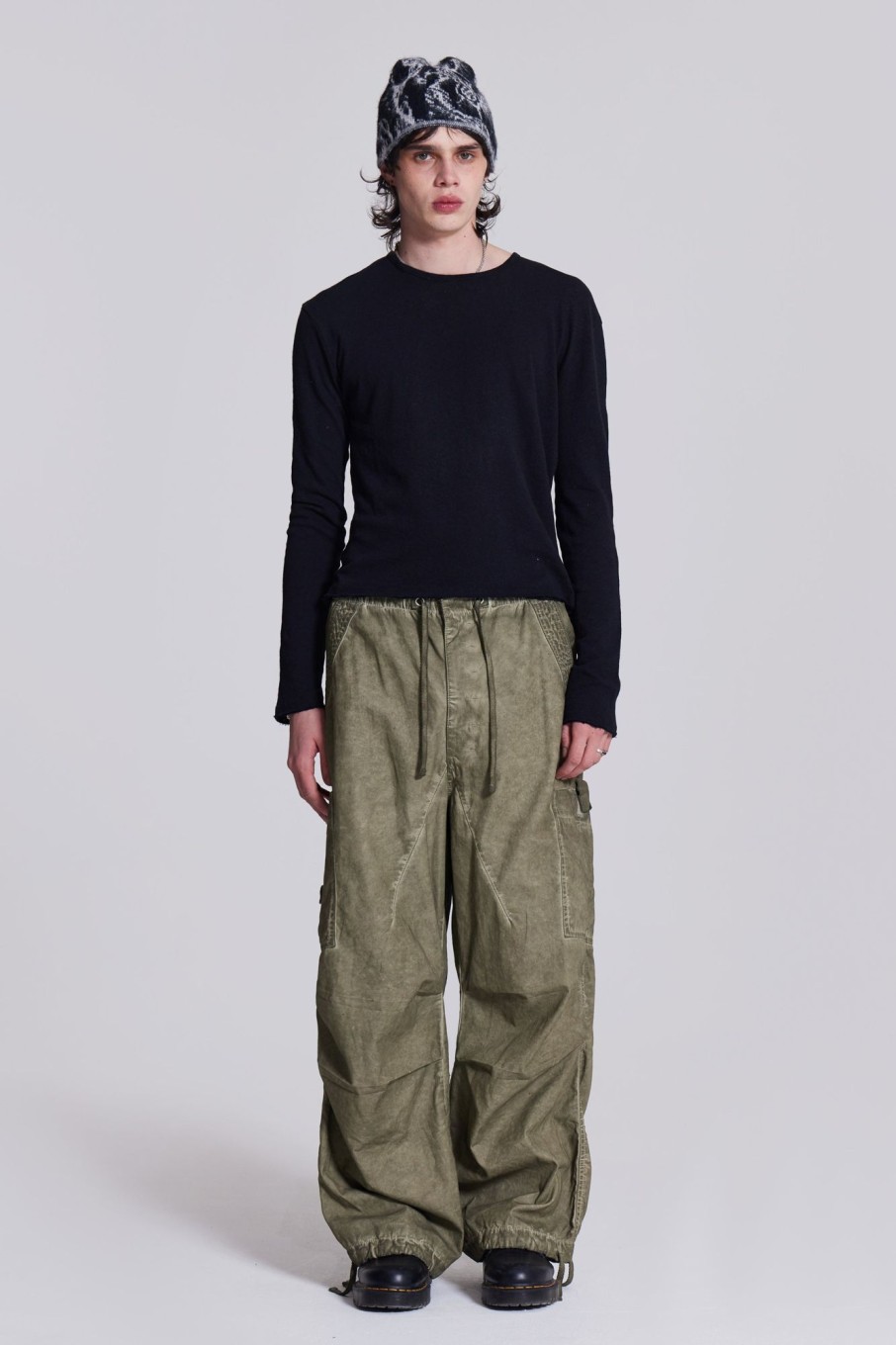 Jaded London Khaki Oil Wash Parachute Pants | Trousers & Pants