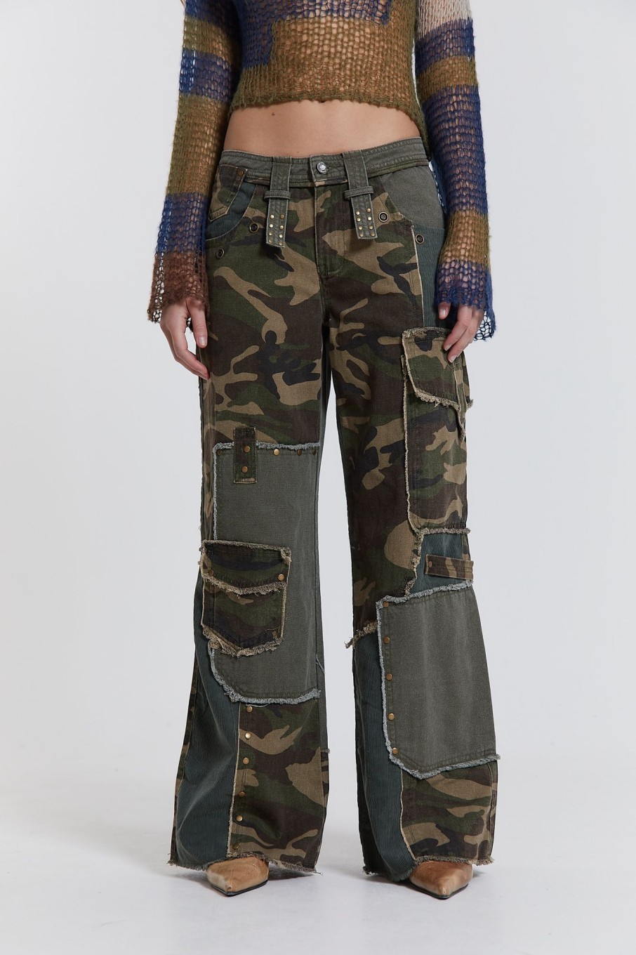 Jaded London Magna Camo Distressed Patchwork Jeans | Baggy Jeans