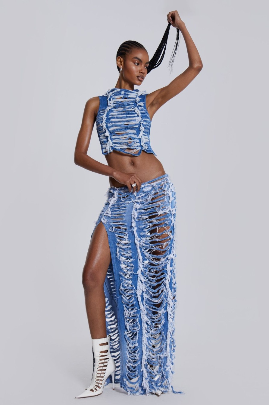 Jaded London Shredded Denim Maxi Skirt | Maxi Skirts