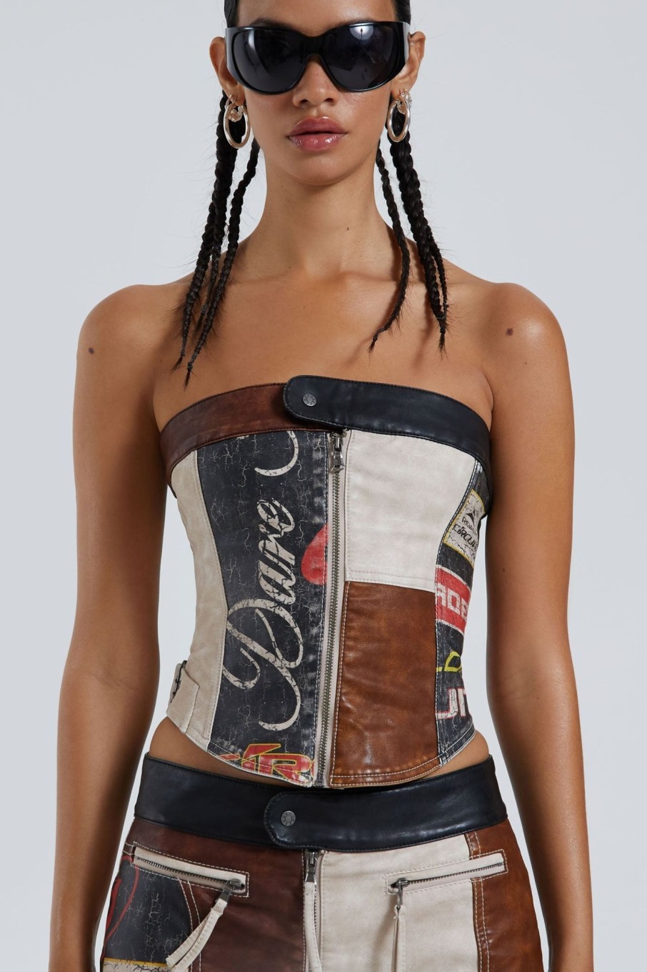 Jaded London Daytona Vegan Leather Corset Top | Bandeau Tops