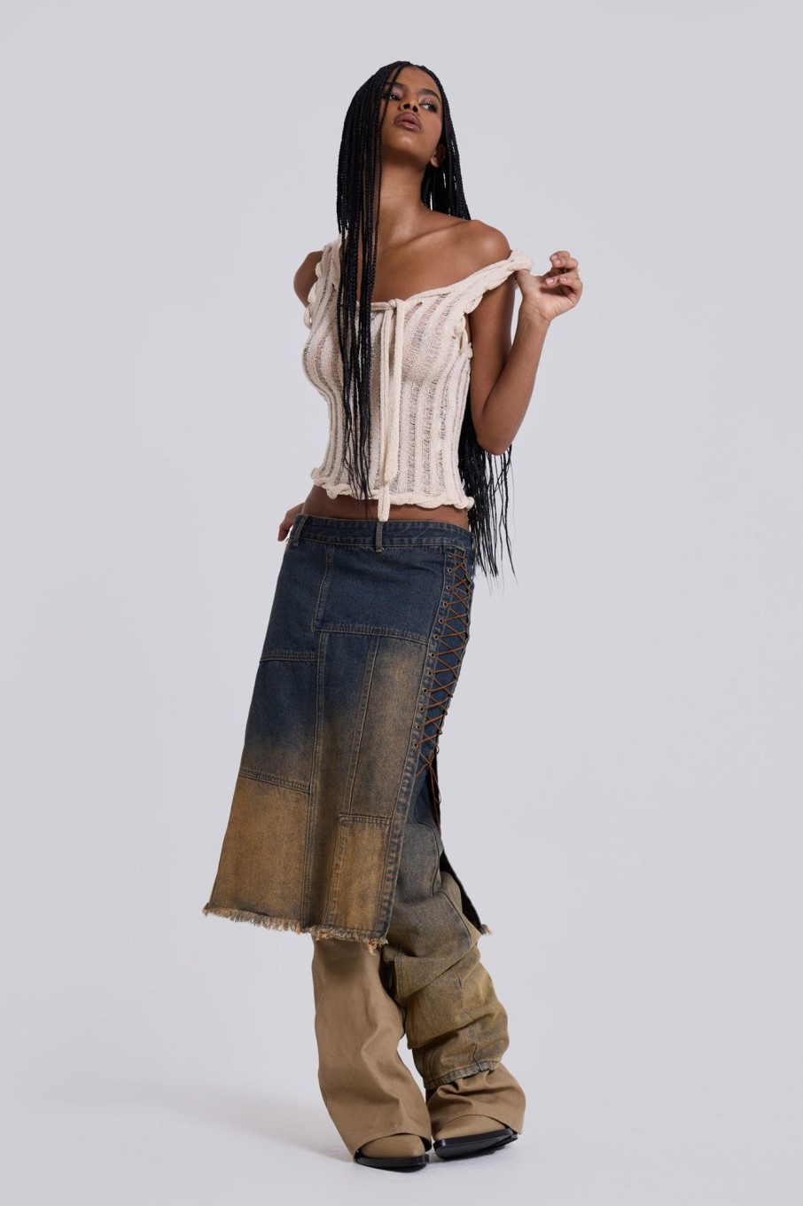 Jaded London Gypsum Denim Skirt | Midi Skirts