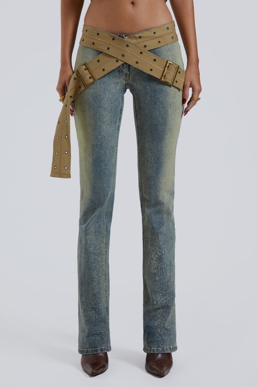 Jaded London Strap Up Stonewash Jeans | Statement Jeans