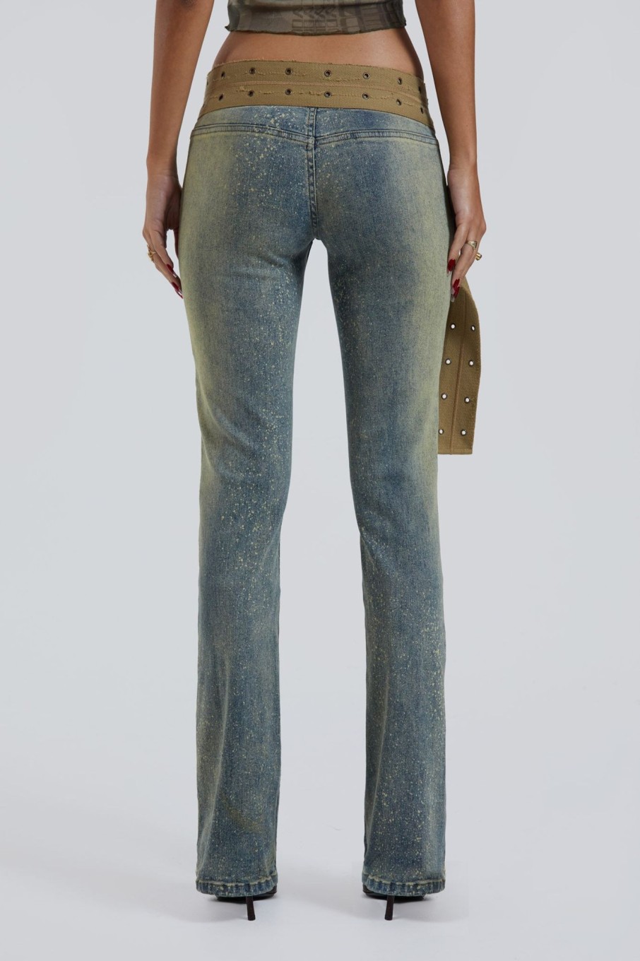 Jaded London Strap Up Stonewash Jeans | Statement Jeans