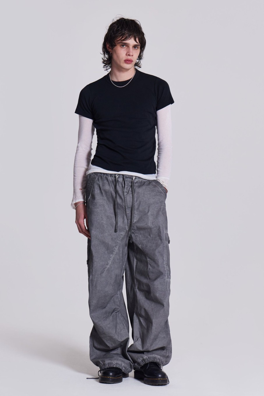 Jaded London Black Oil Wash Parachute Pants | Cargo Pants