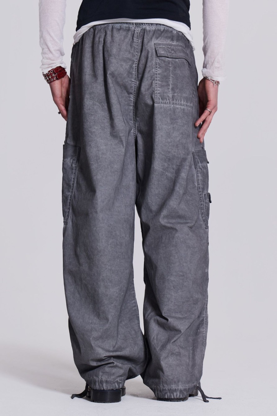 Jaded London Black Oil Wash Parachute Pants | Cargo Pants