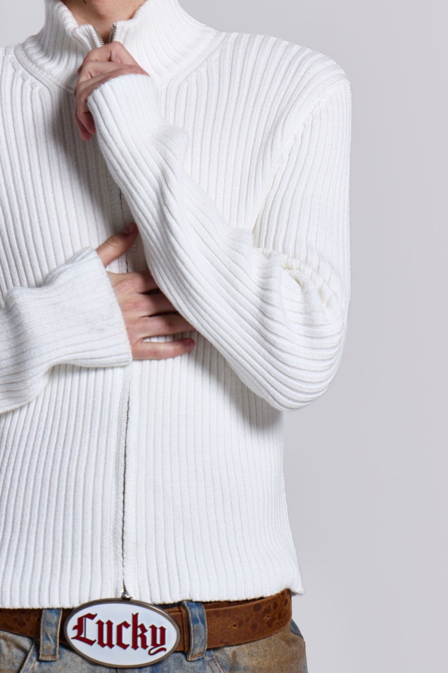 Jaded London White Lucid Knit Track Top | Knitwear