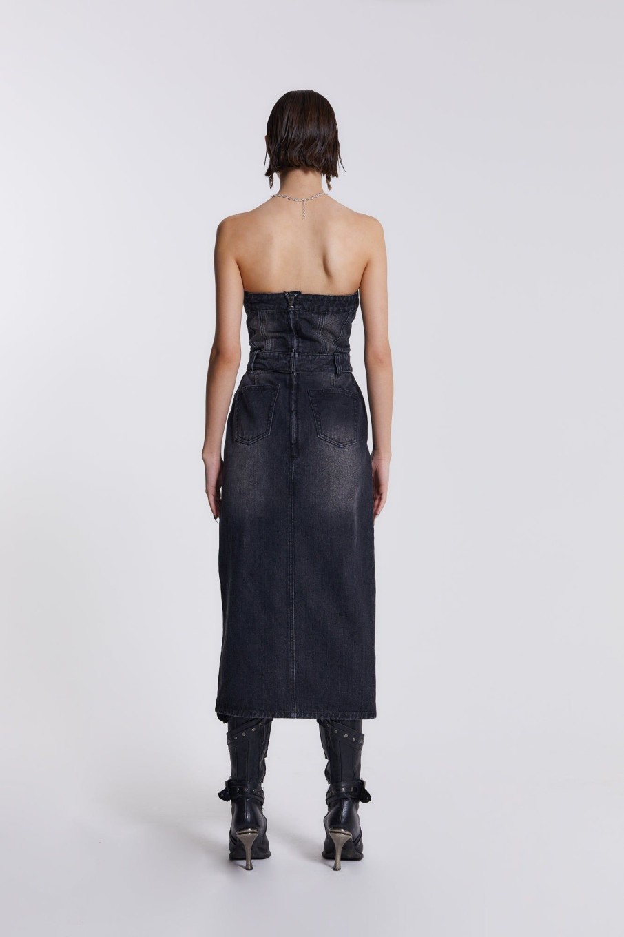 Jaded London Liberty 2 In 1 Detachable Denim Black Midi Dress | Midi Skirts