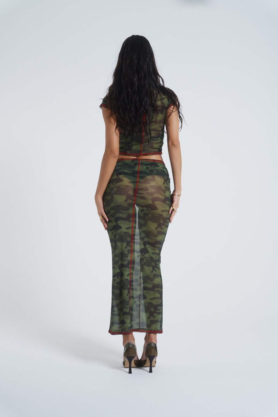 Jaded London Astro Camo Mesh Maxi Skirt | Beach Co-Ords